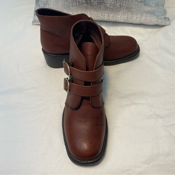 Leather Craft Brown Marcia Ankle Boots Moto Buckle Strap Made in Brazil SZ 7 - Picture 2 of 14